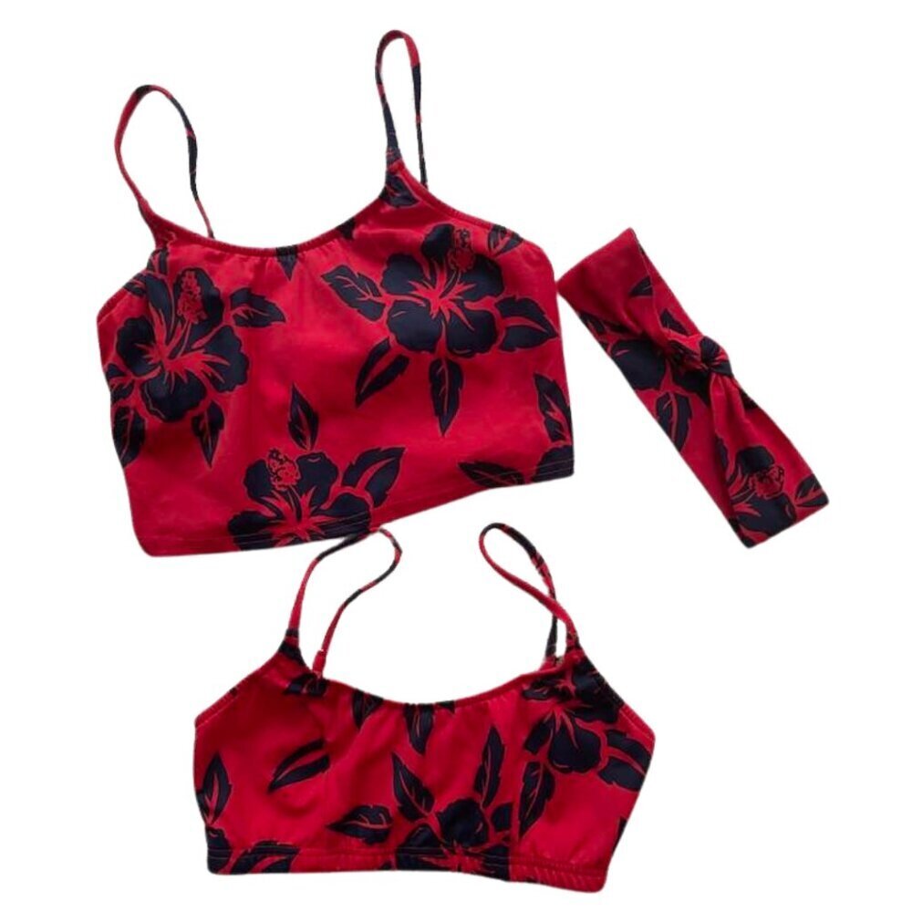 Venus Matching Bikini Top Set with Headband – Red and Navy Floral – Size Small